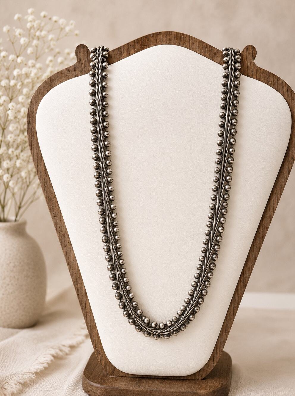 Vintage Navajo Sterling Silver Necklace 16” Handmade Beaded Wirework signed RA